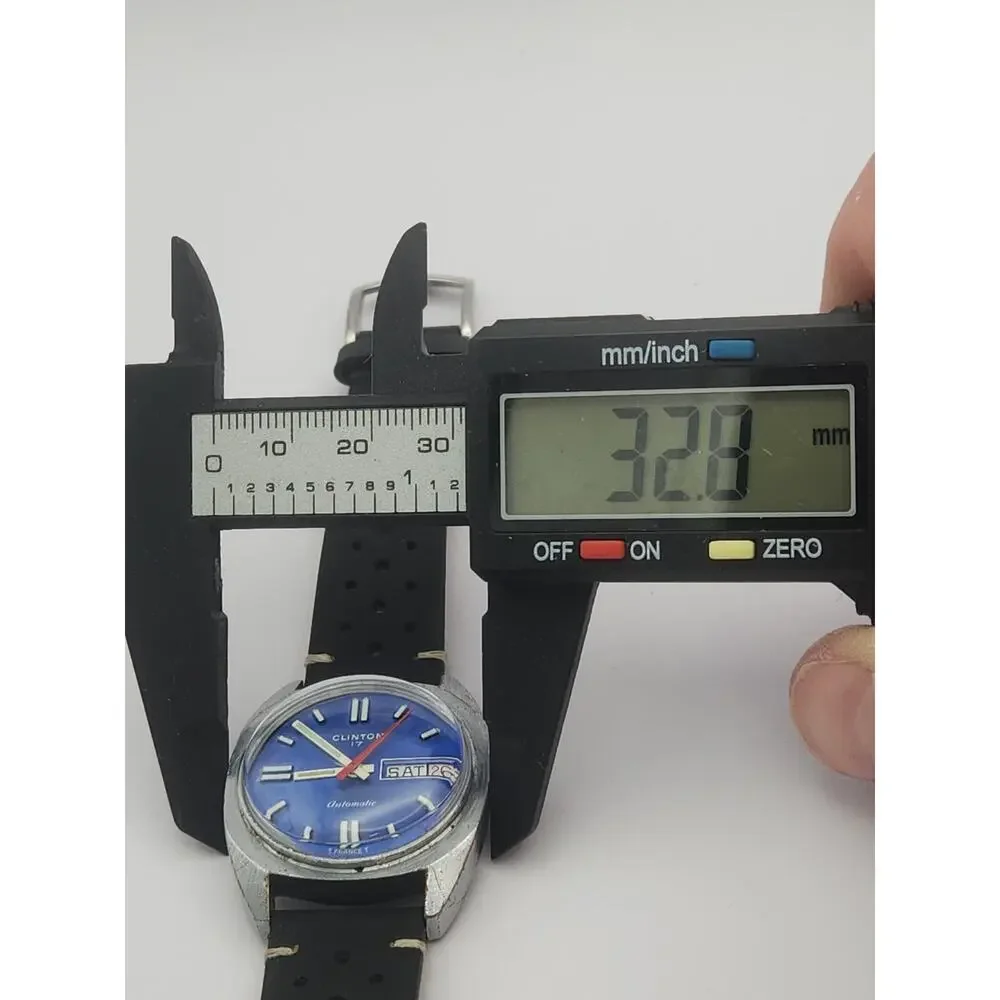 Clinton Watch Men Automatic Vintage 17 Jewels WR Day Date Blue, New Band